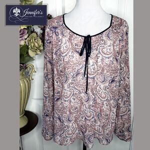 3/$25 Black Rainn Women's Paisley Boho Peasant Blouse